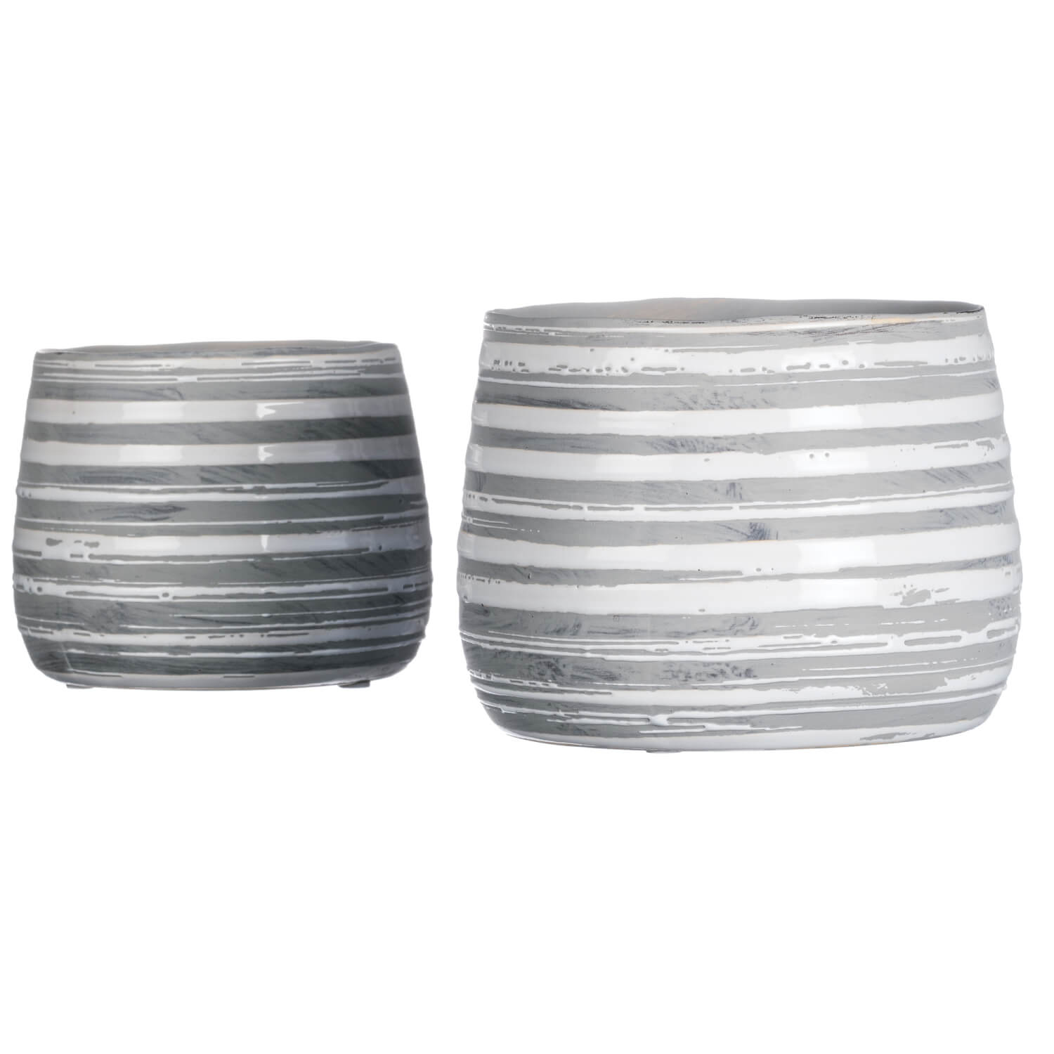 STRIPED GRAY PLANTER SET OF 2