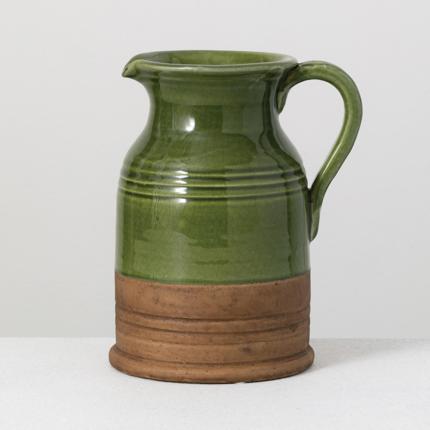 GREEN GLOSSED PITCHER VASE