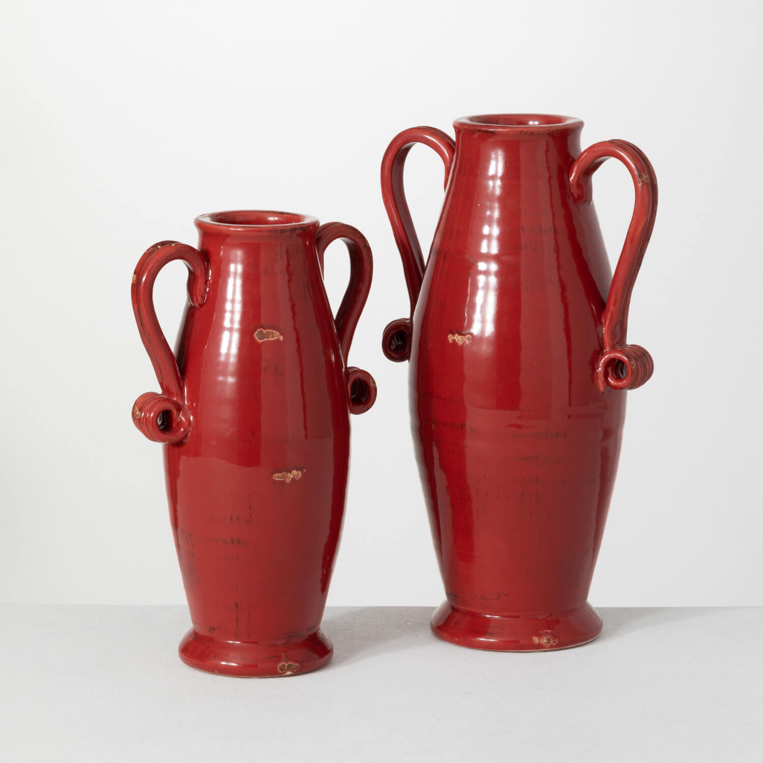 GLAZED HANDLED URN SET OF 2