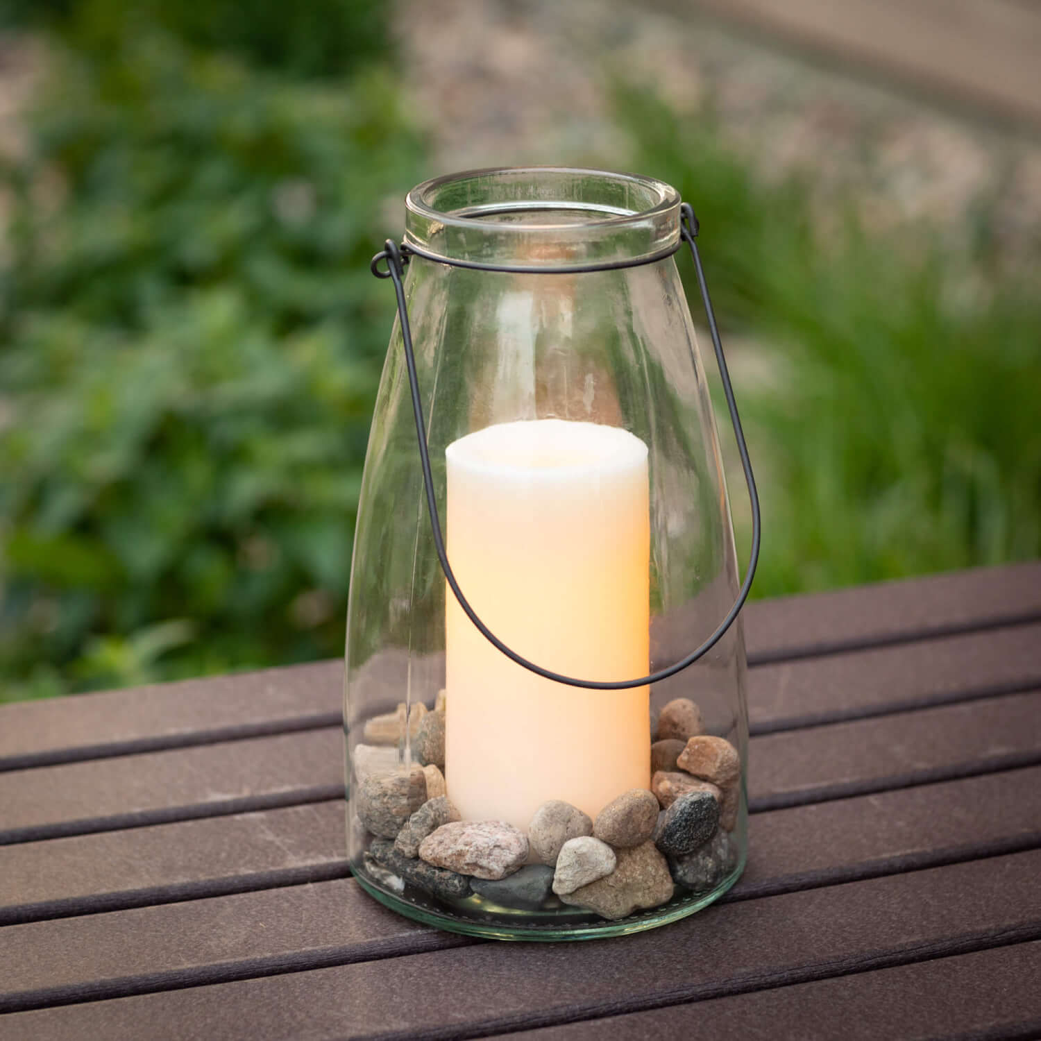 GLASS MASON JAR LANTERN VASE