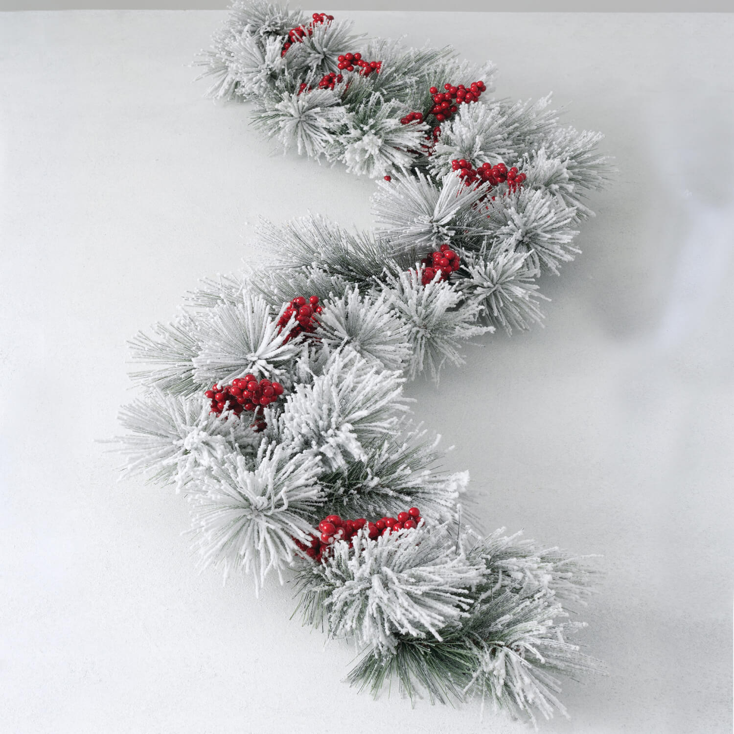 FLOCKED PINE BERRY GARLAND