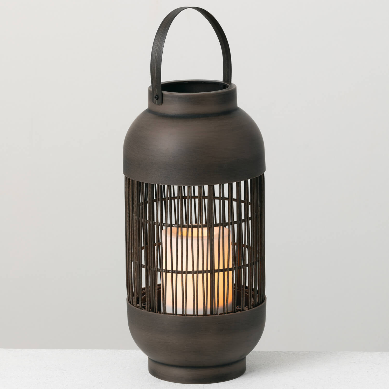 RUSTIC LANTERN WITH LED PILLAR