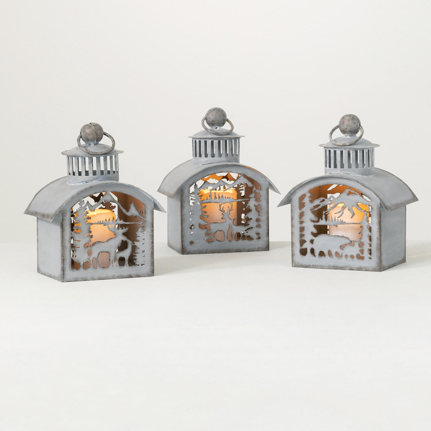 WHITEWASHED LANTERN SET 3