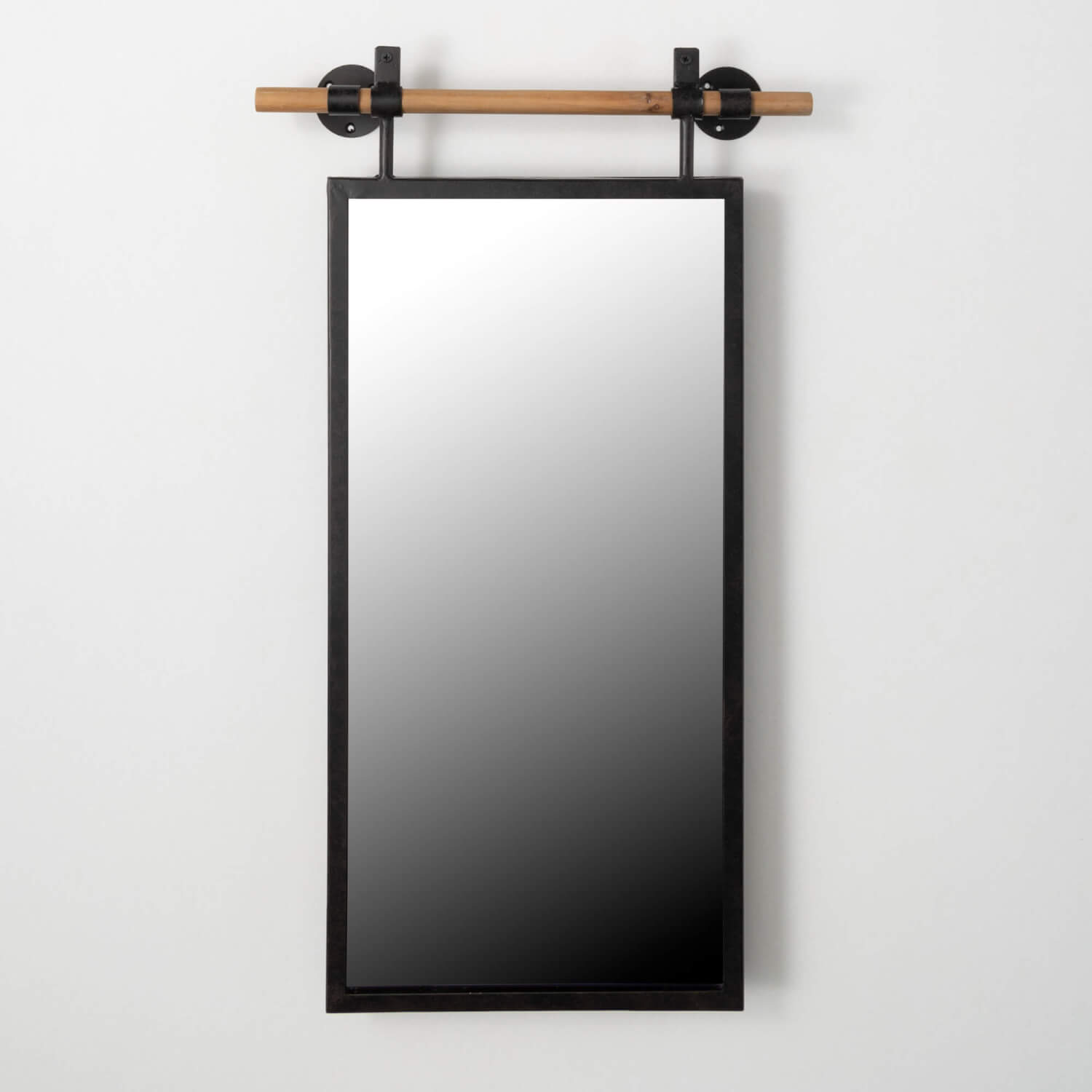 FRAMED MIRROR ON WOODEN ROD