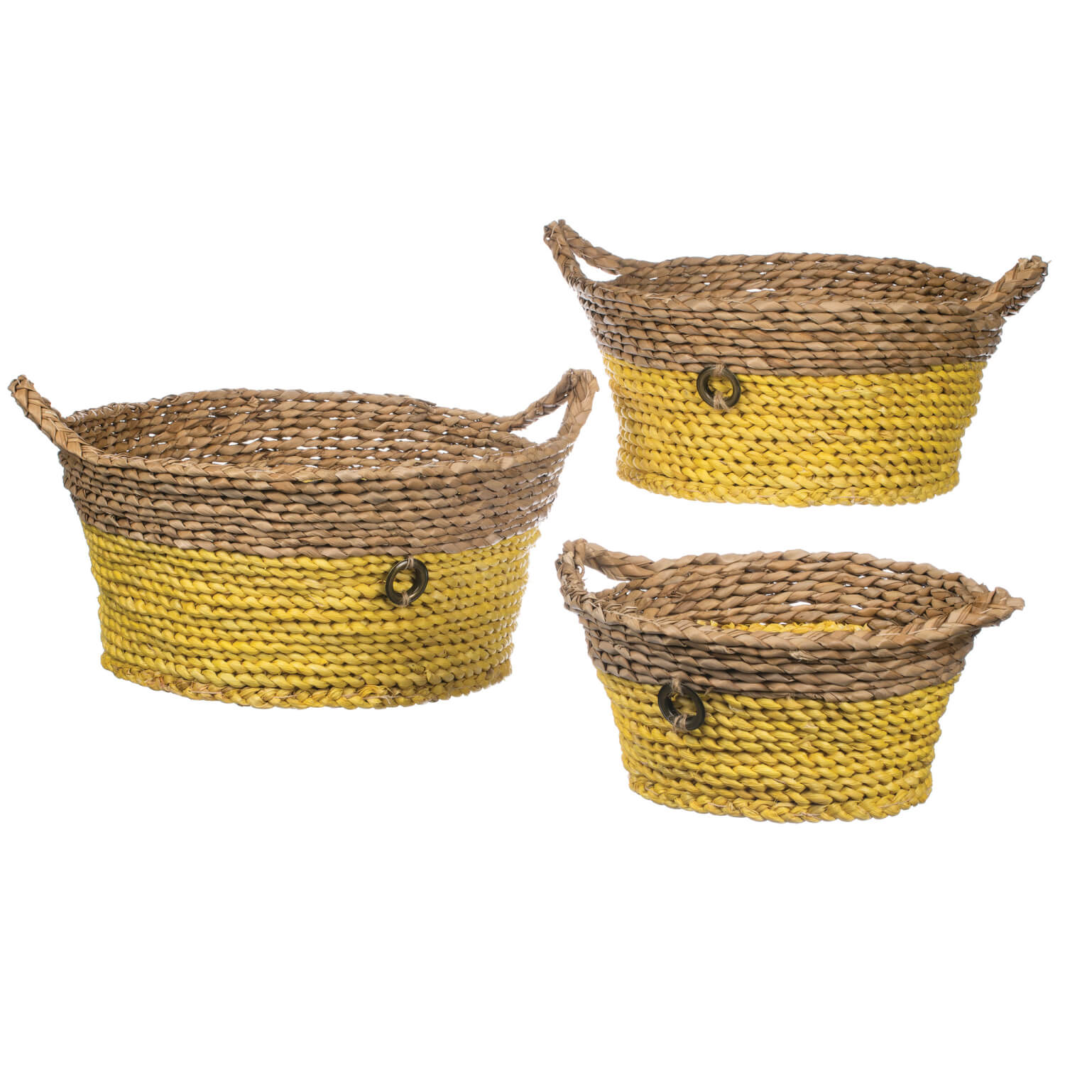 YELLOW WOVEN BASKET SET 3