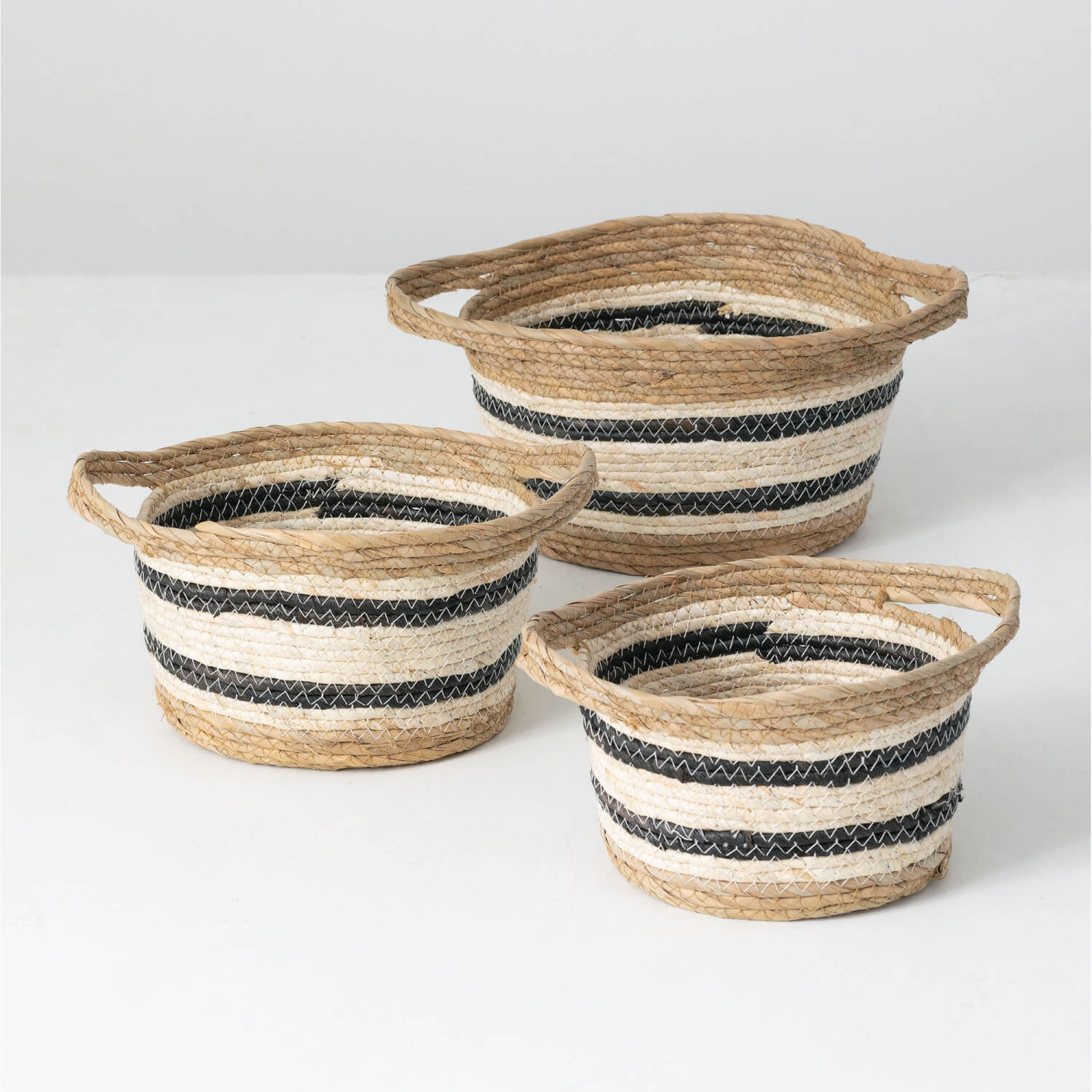 STRIPED WOVEN BASKET SET 3