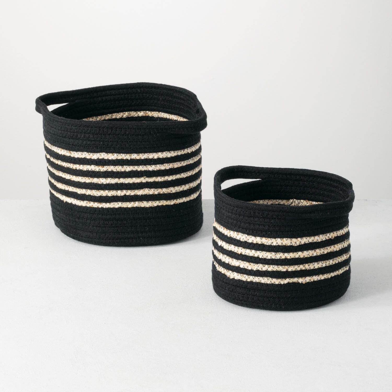 BLACK STRIPED BASKET SET 2