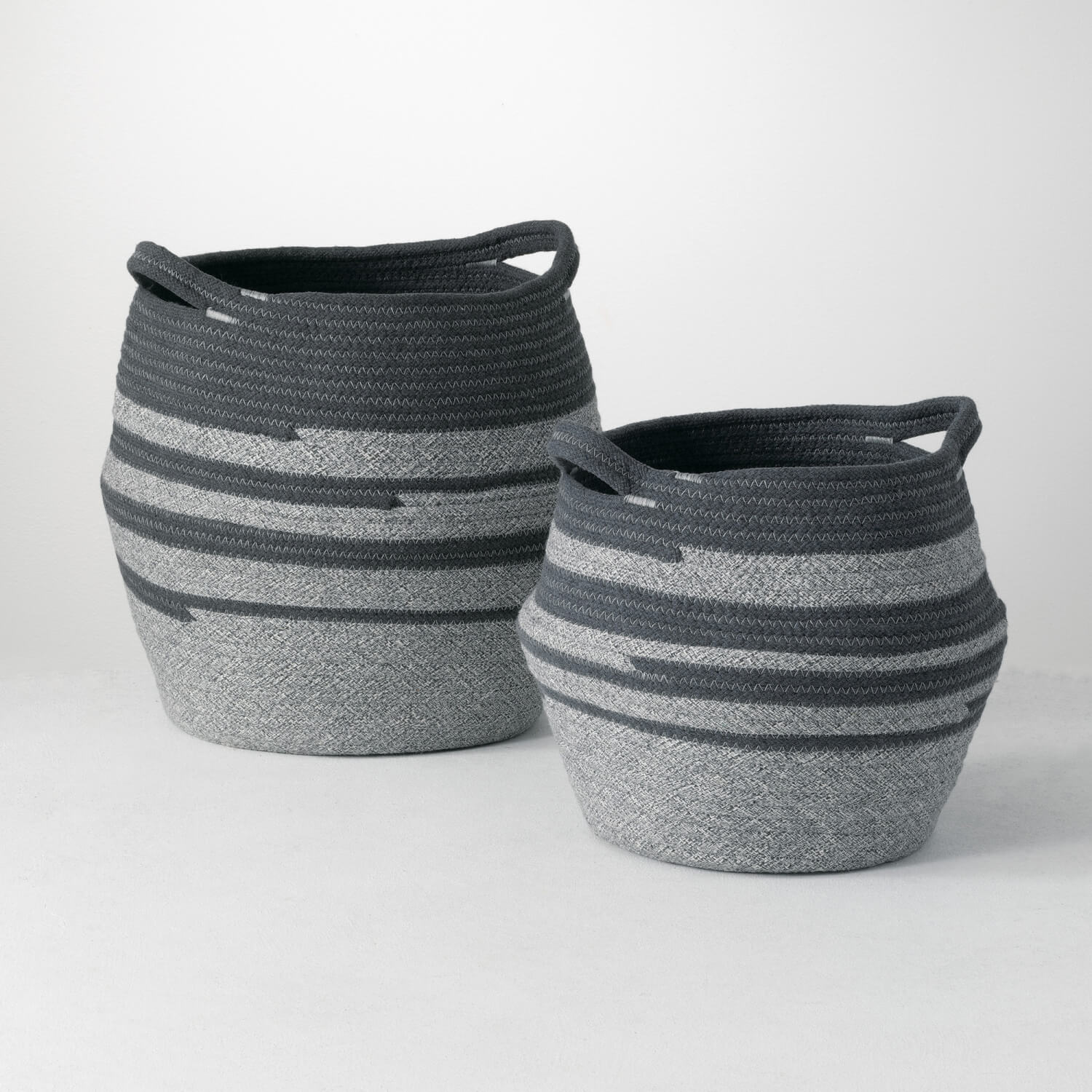 GRAY WOVEN TOTE BASKET SET 2