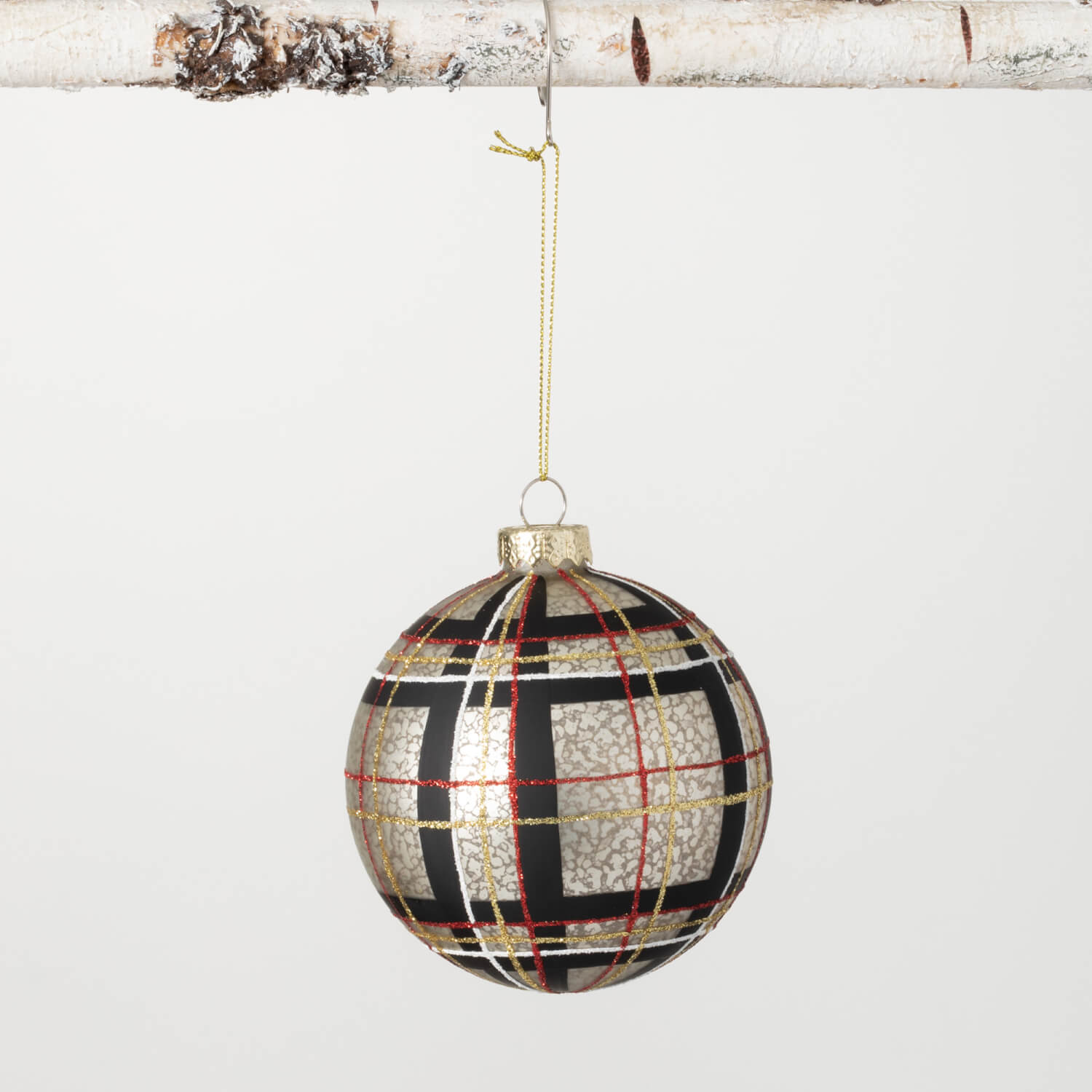 GLASS PLAID BALL ORNAMENT