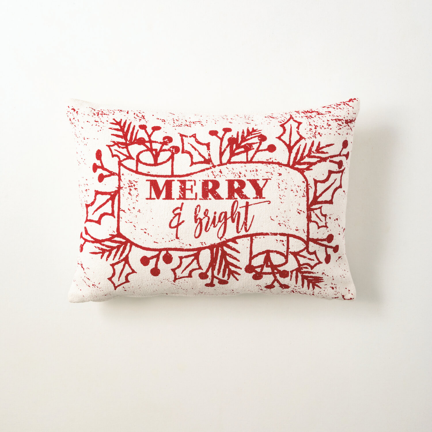 RED SCRIPT MERRY BRIGHT PILLOW