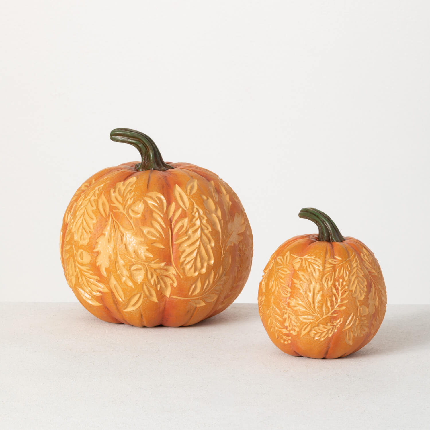 CARVED LEAF PUMPKIN SET OF 2